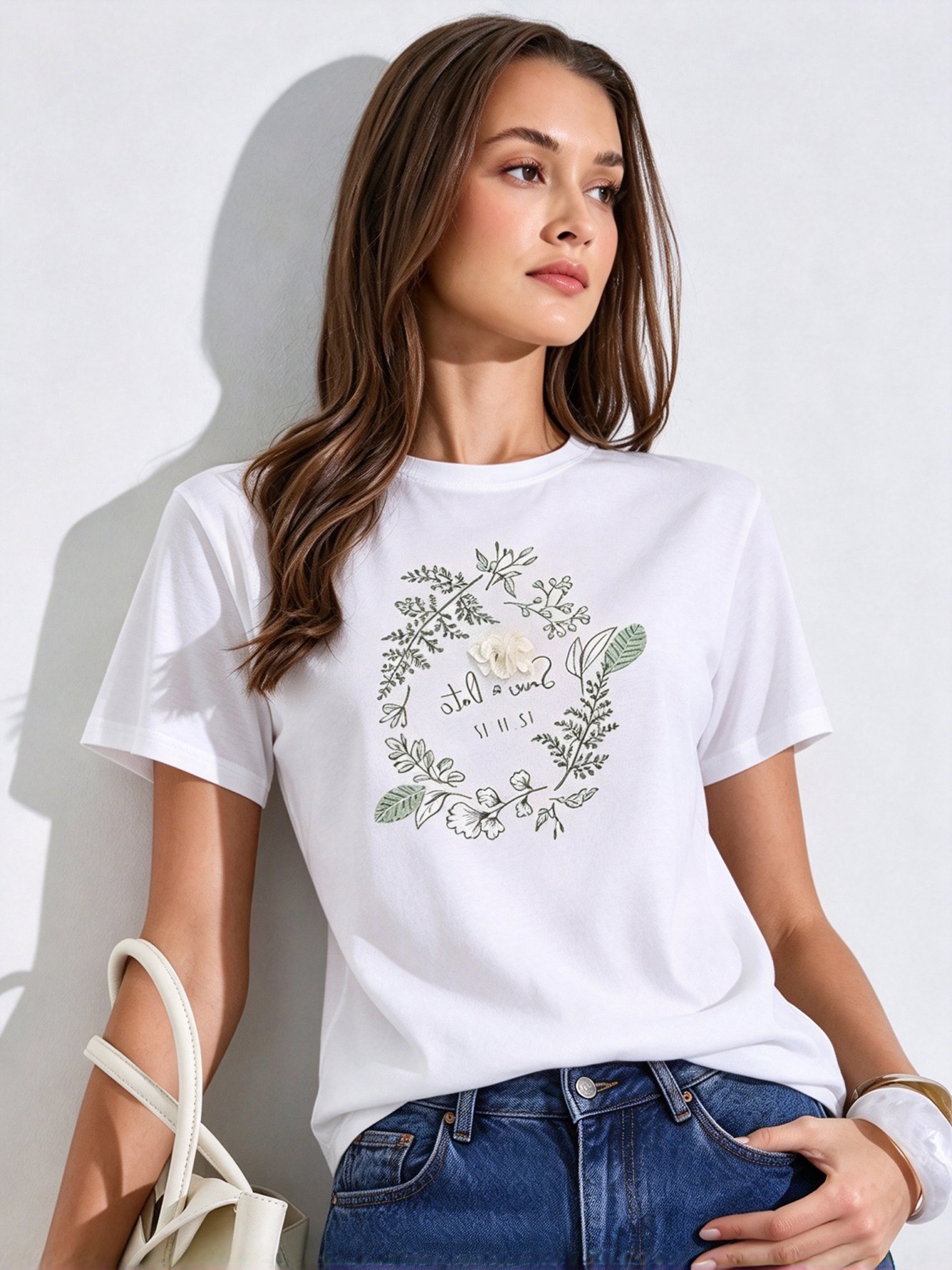 White Printed Round Neck Regular T-Shirt