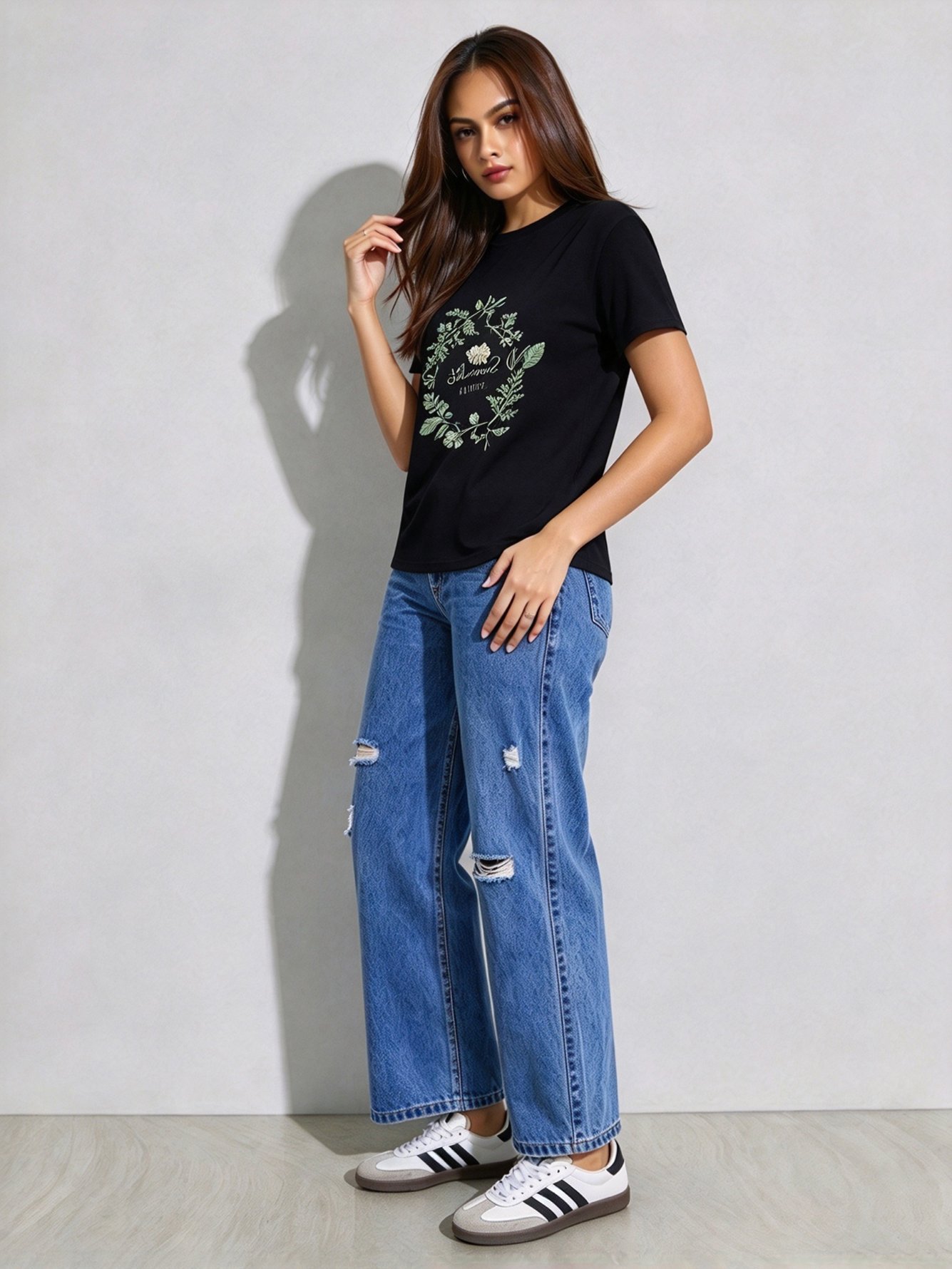 Black Printed Round Neck Regular T-Shirt