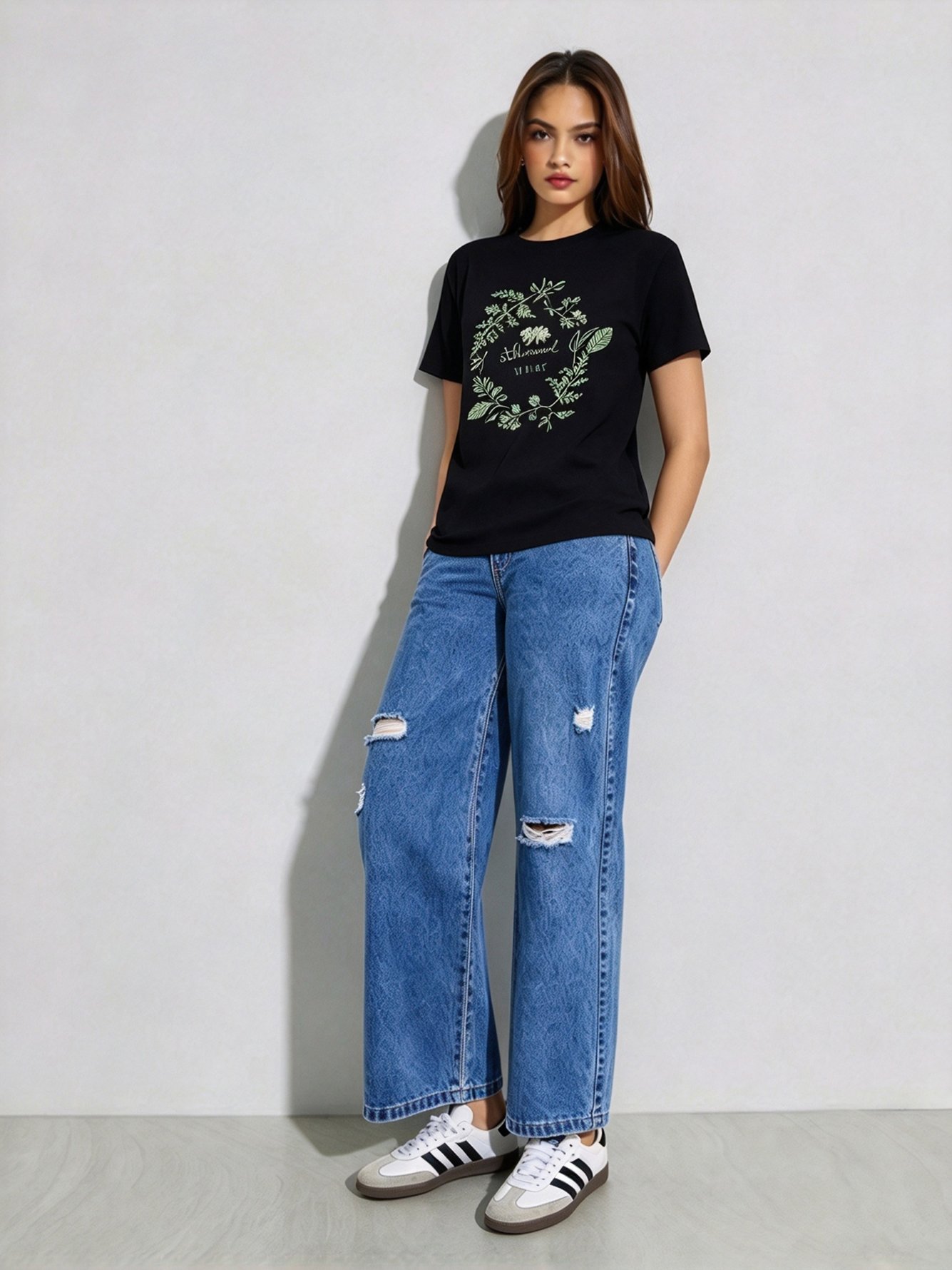 Black Printed Round Neck Regular T-Shirt