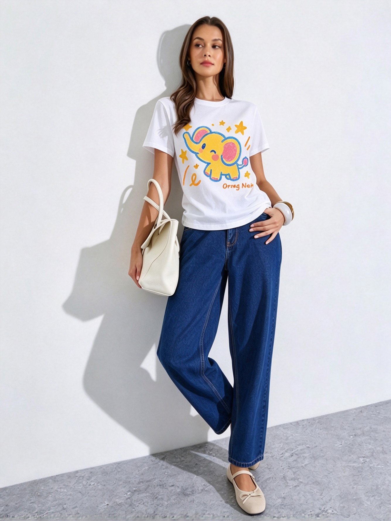 White Printed Round Neck Regular T-Shirt