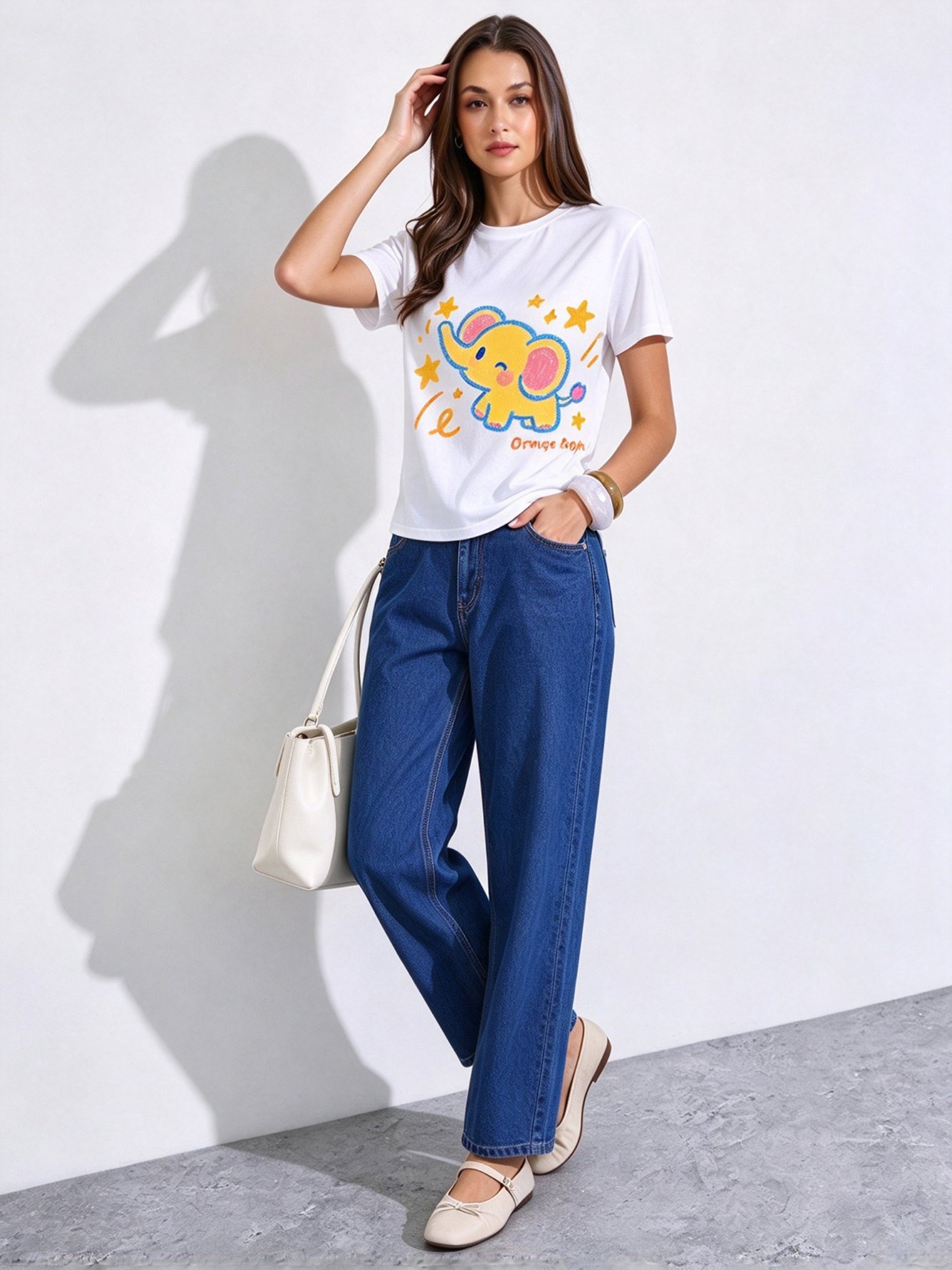 White Printed Round Neck Regular T-Shirt