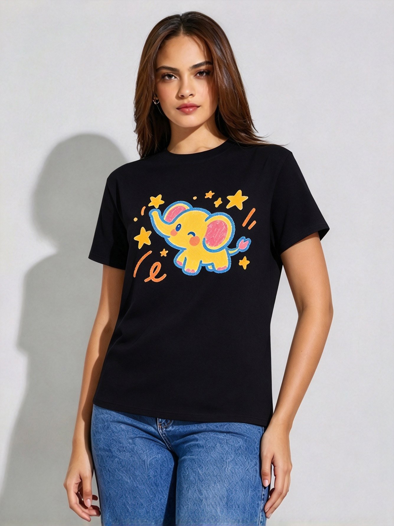 Black Printed Round Neck Regular T-Shirt