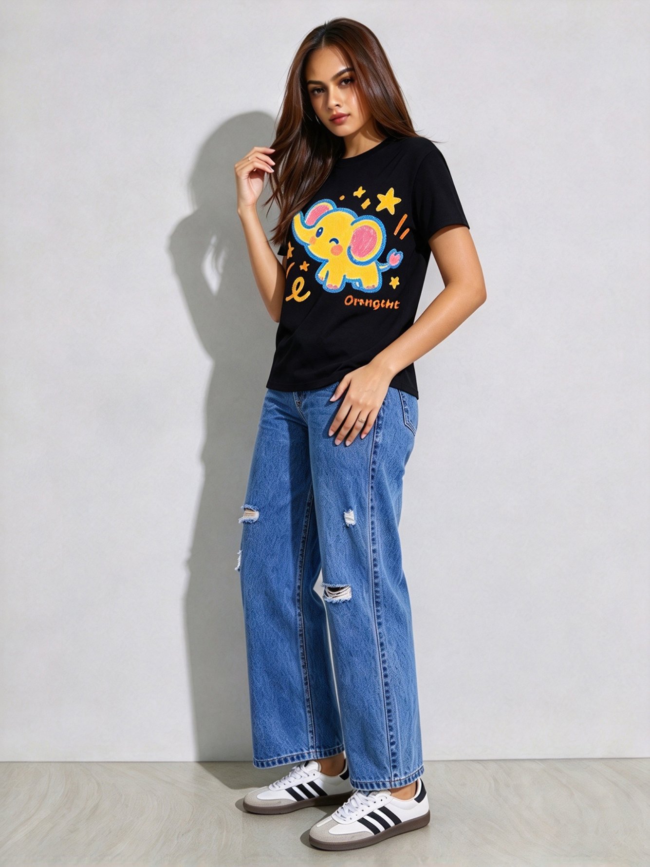 Black Printed Round Neck Regular T-Shirt
