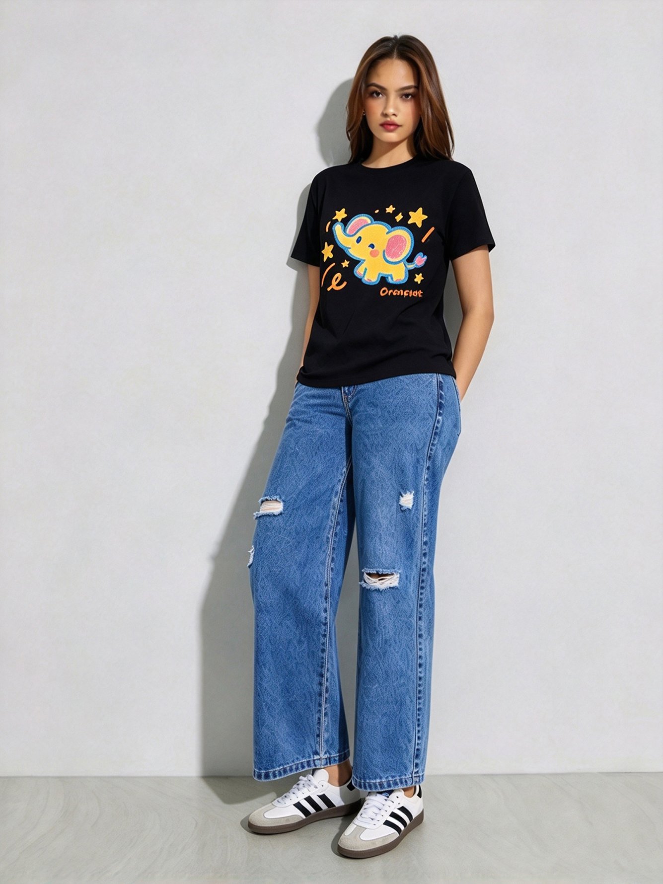 Black Printed Round Neck Regular T-Shirt