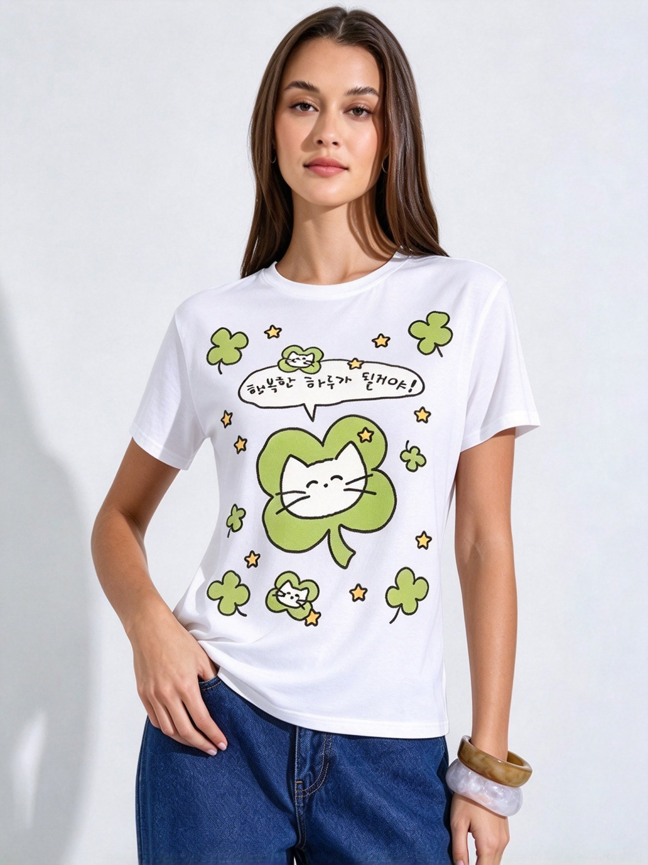 White Printed Round Neck Regular T-Shirt