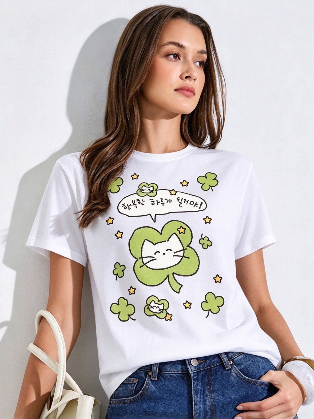 White Printed Round Neck Regular T-Shirt