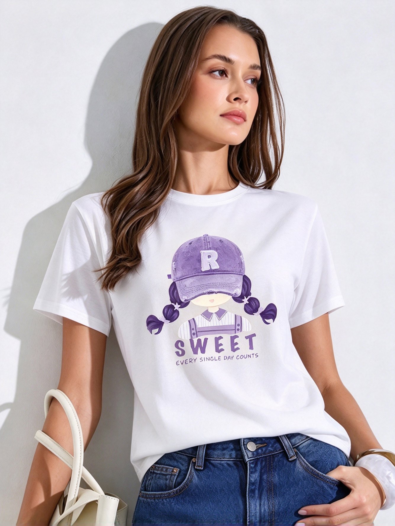 White Printed Round Neck Regular T-Shirt