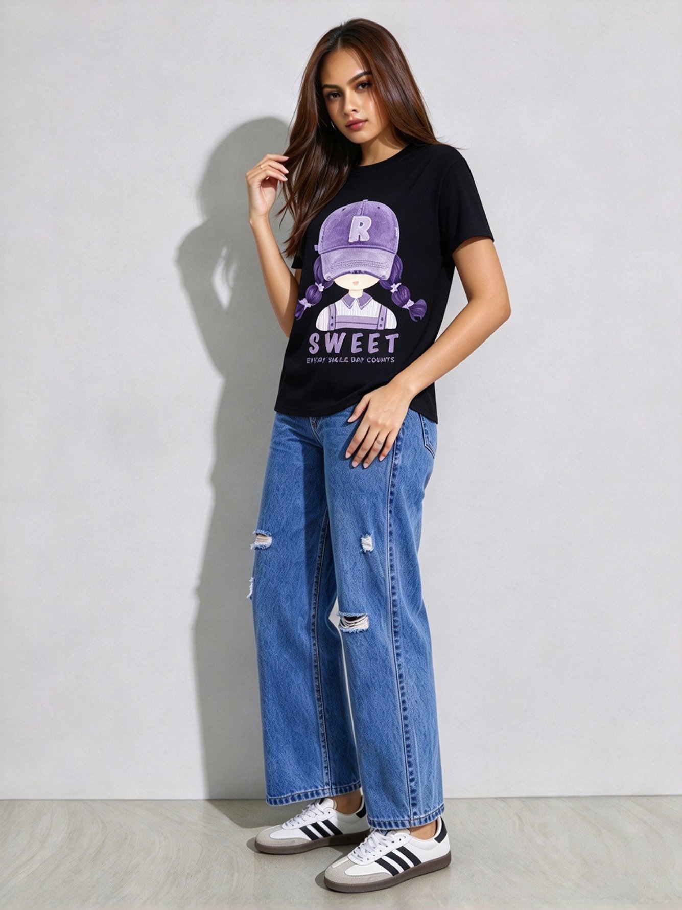 Black Printed Round Neck Regular T-Shirt