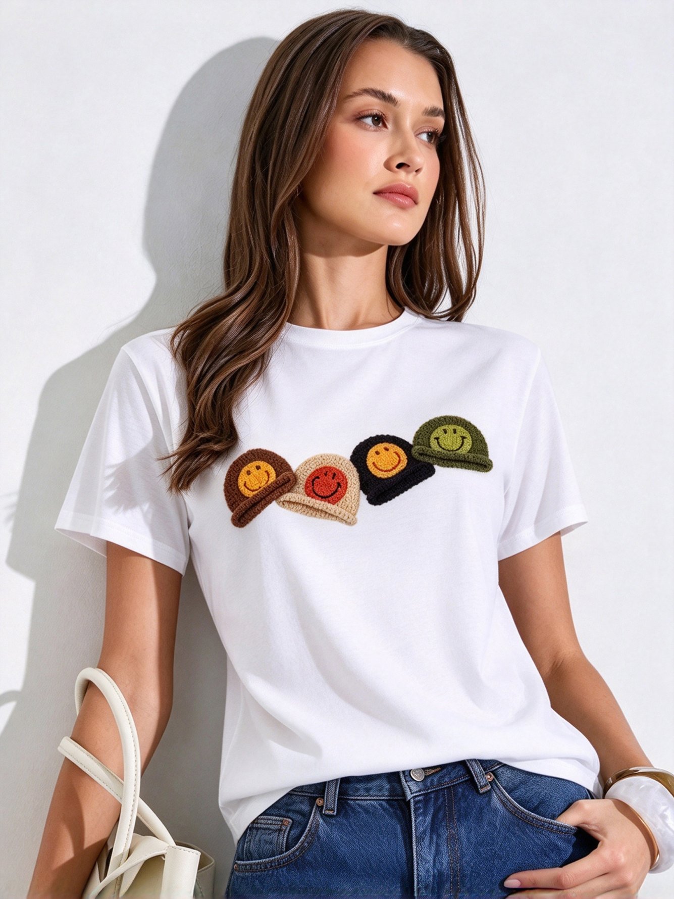 White Printed Round Neck Regular T-Shirt