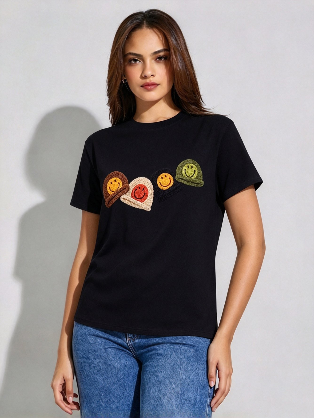 Black Printed Round Neck Regular T-Shirt