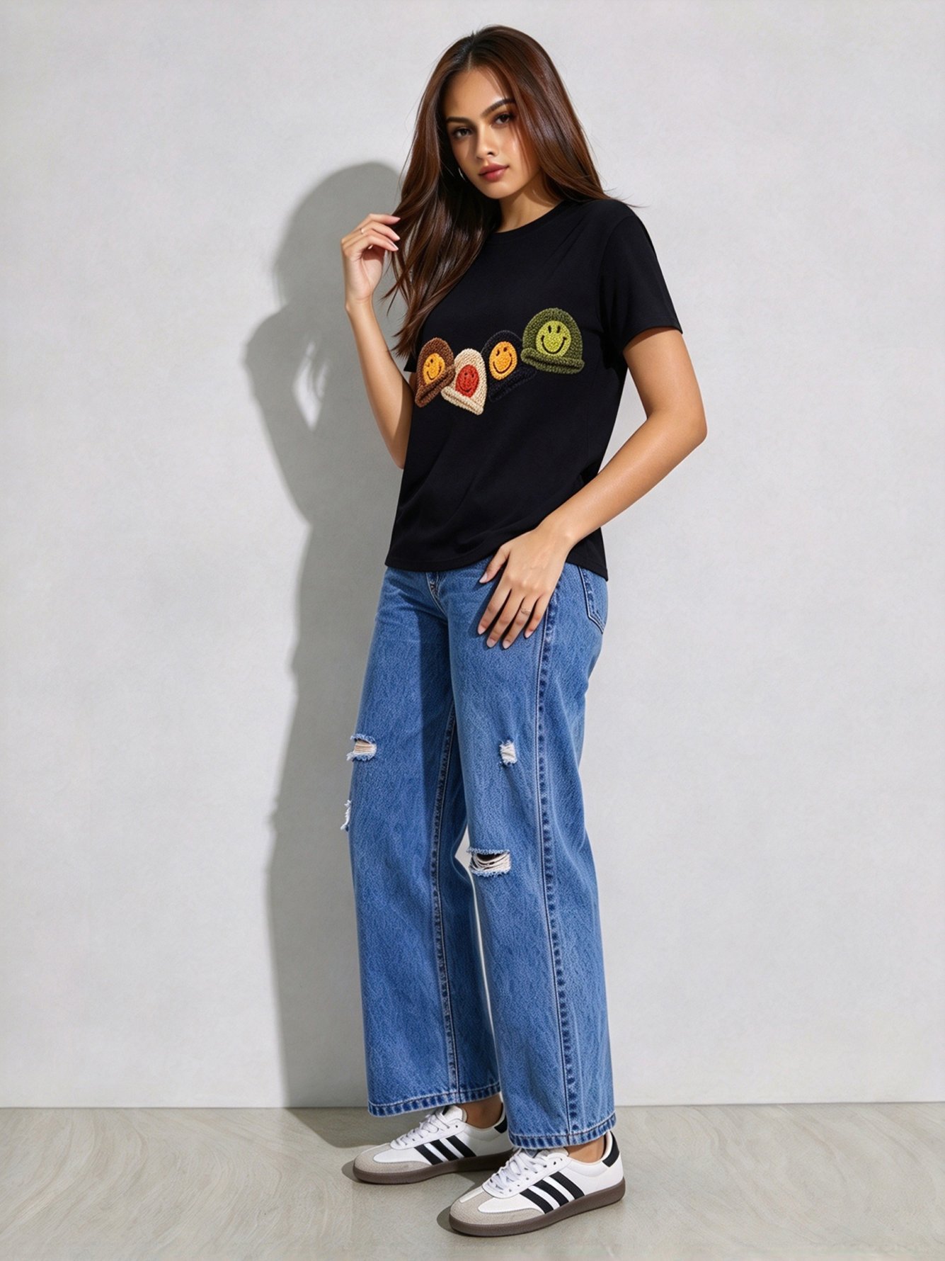 Black Printed Round Neck Regular T-Shirt
