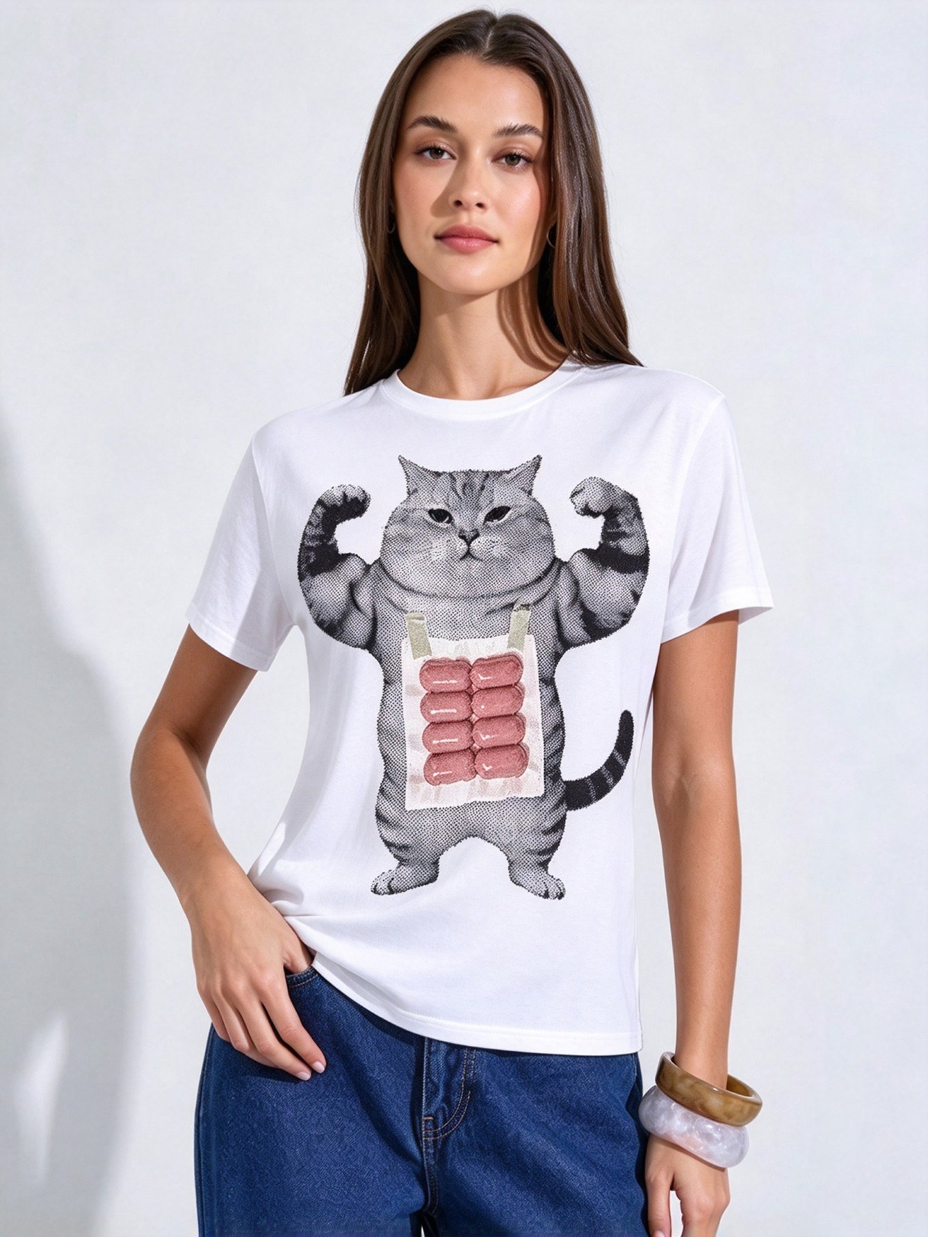 White Printed Round Neck Regular T-Shirt
