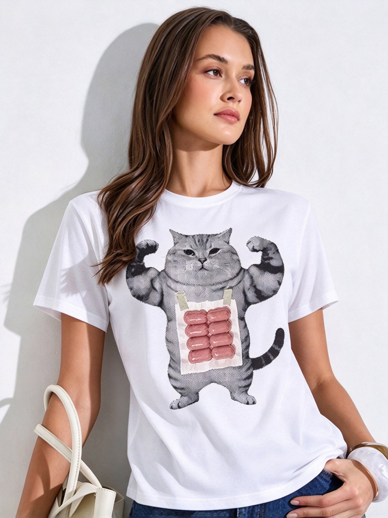 White Printed Round Neck Regular T-Shirt