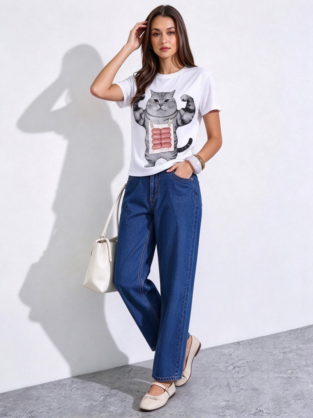 White Printed Round Neck Regular T-Shirt