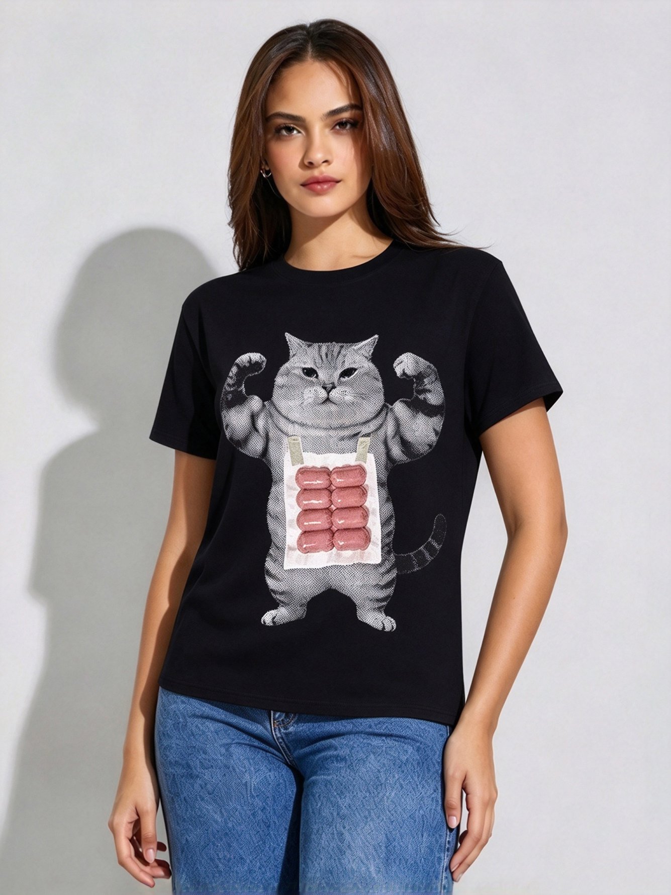 Black Printed Round Neck Regular T-Shirt