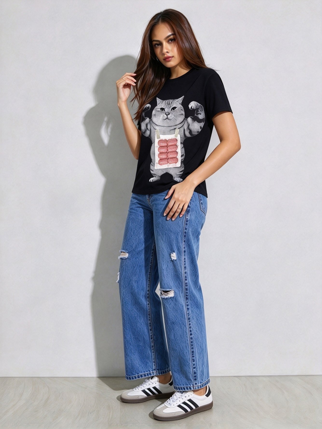 Black Printed Round Neck Regular T-Shirt
