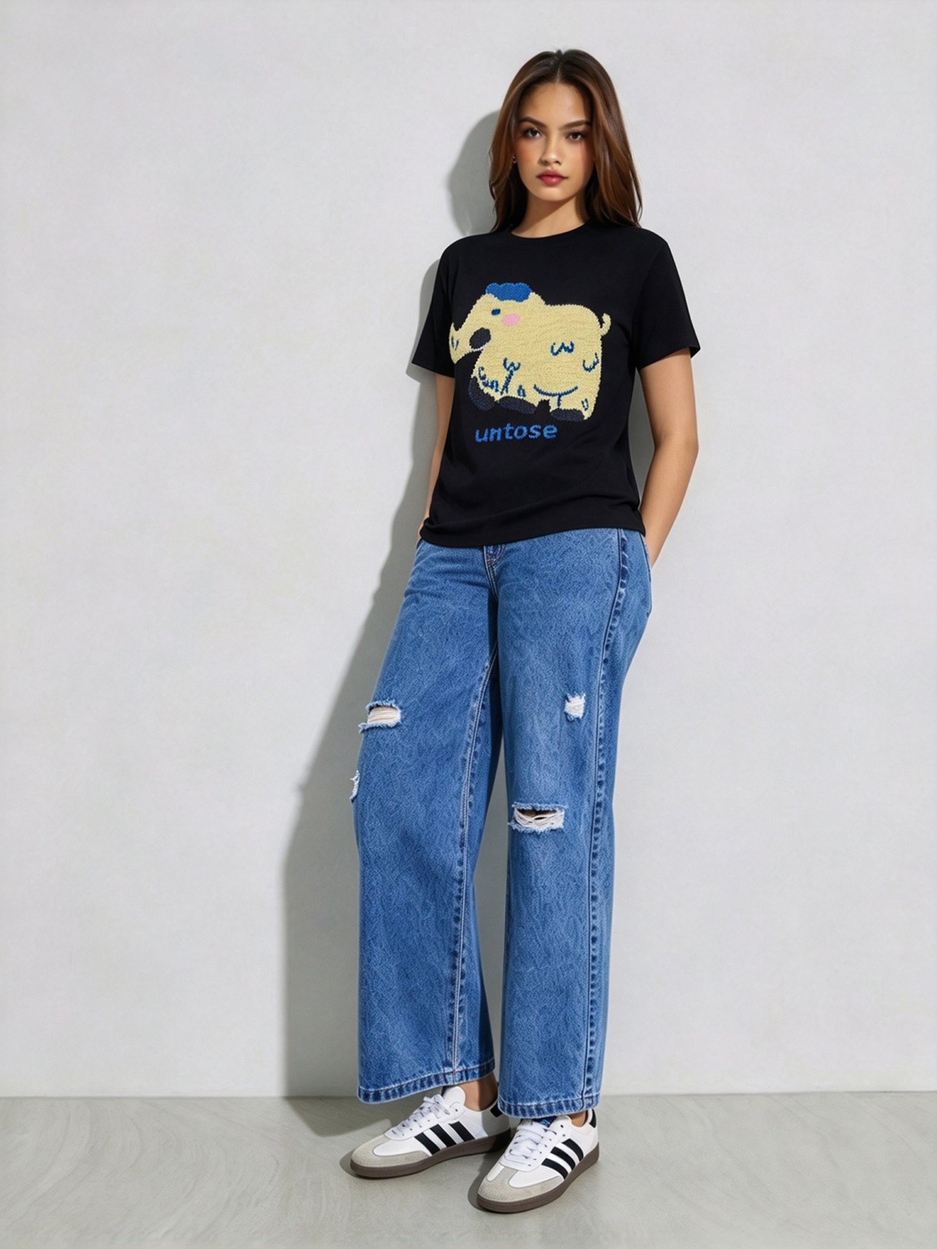 Black Printed Round Neck Regular T-Shirt
