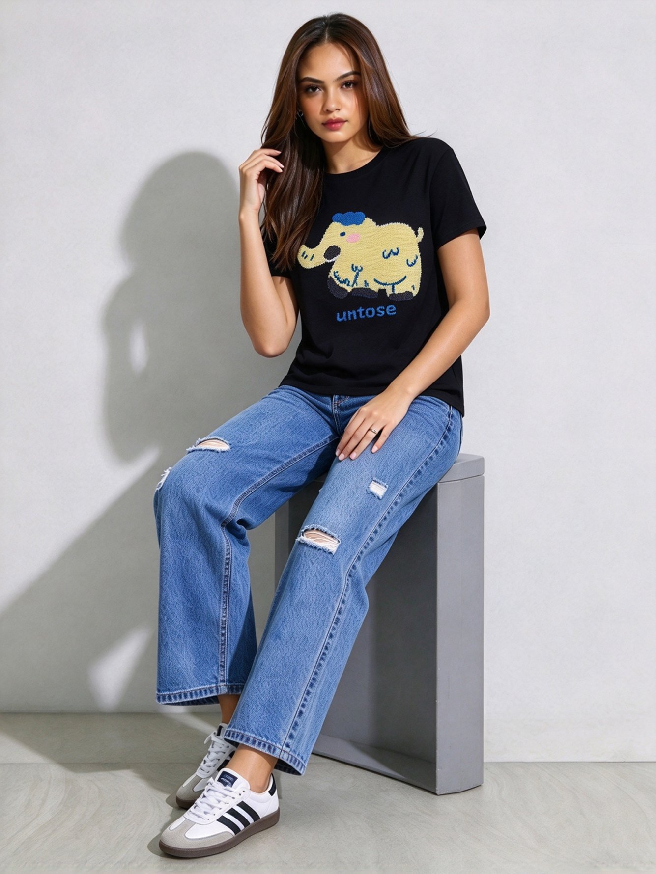 Black Printed Round Neck Regular T-Shirt