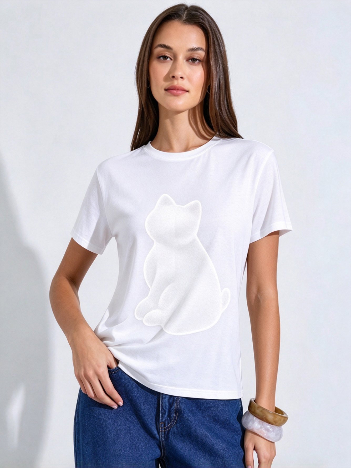 White Printed Round Neck Regular T-Shirt