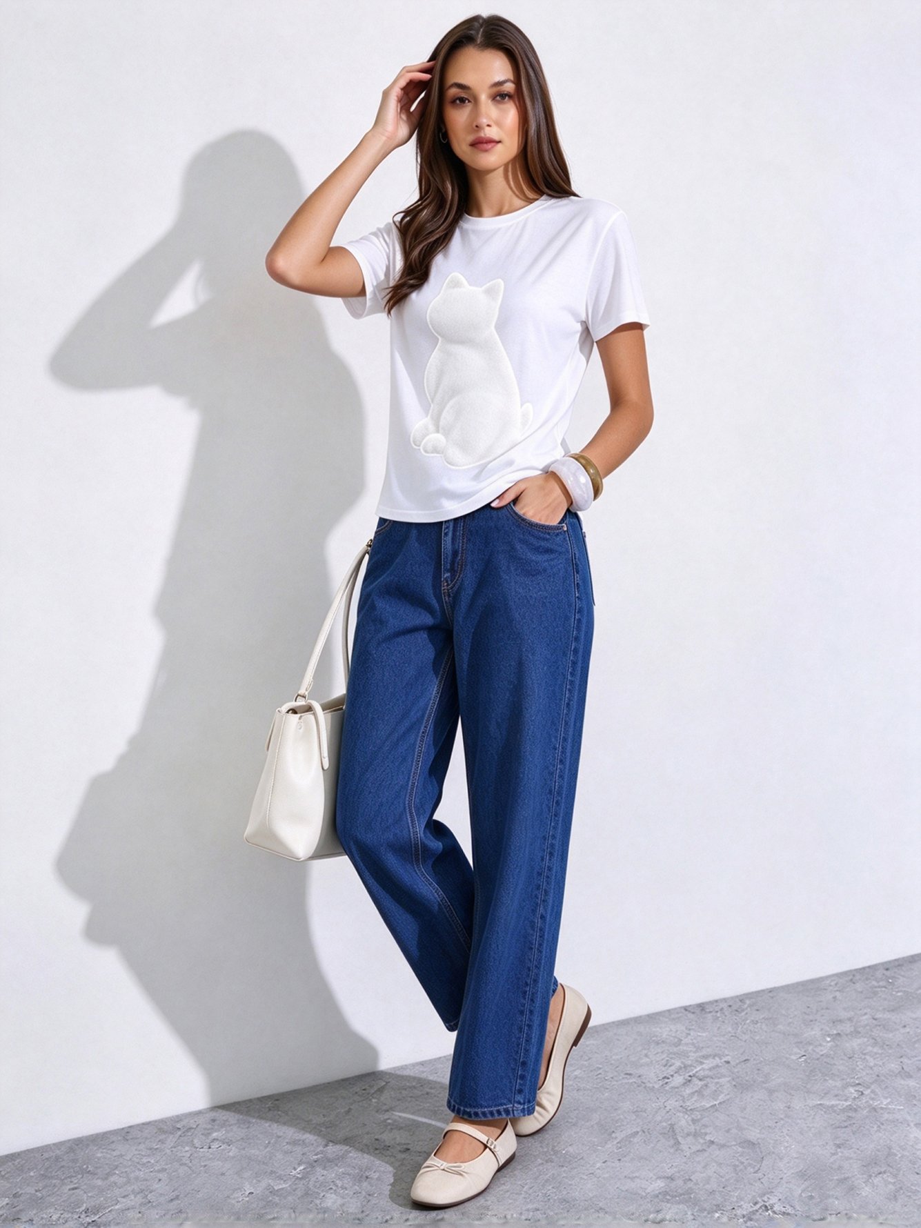 White Printed Round Neck Regular T-Shirt