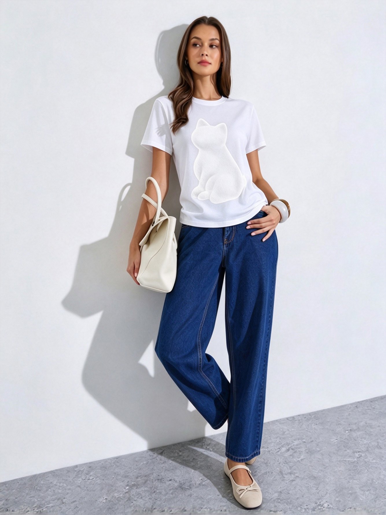 White Printed Round Neck Regular T-Shirt