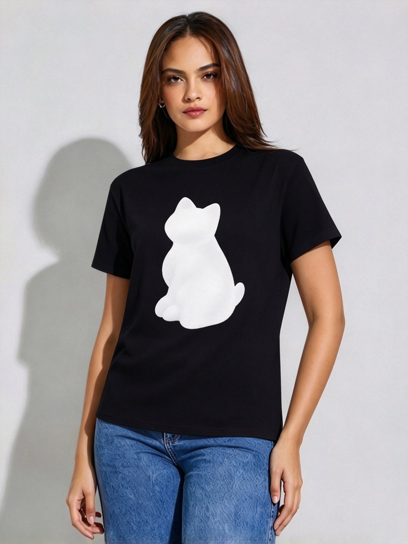 Black Printed Round Neck Regular T-Shirt