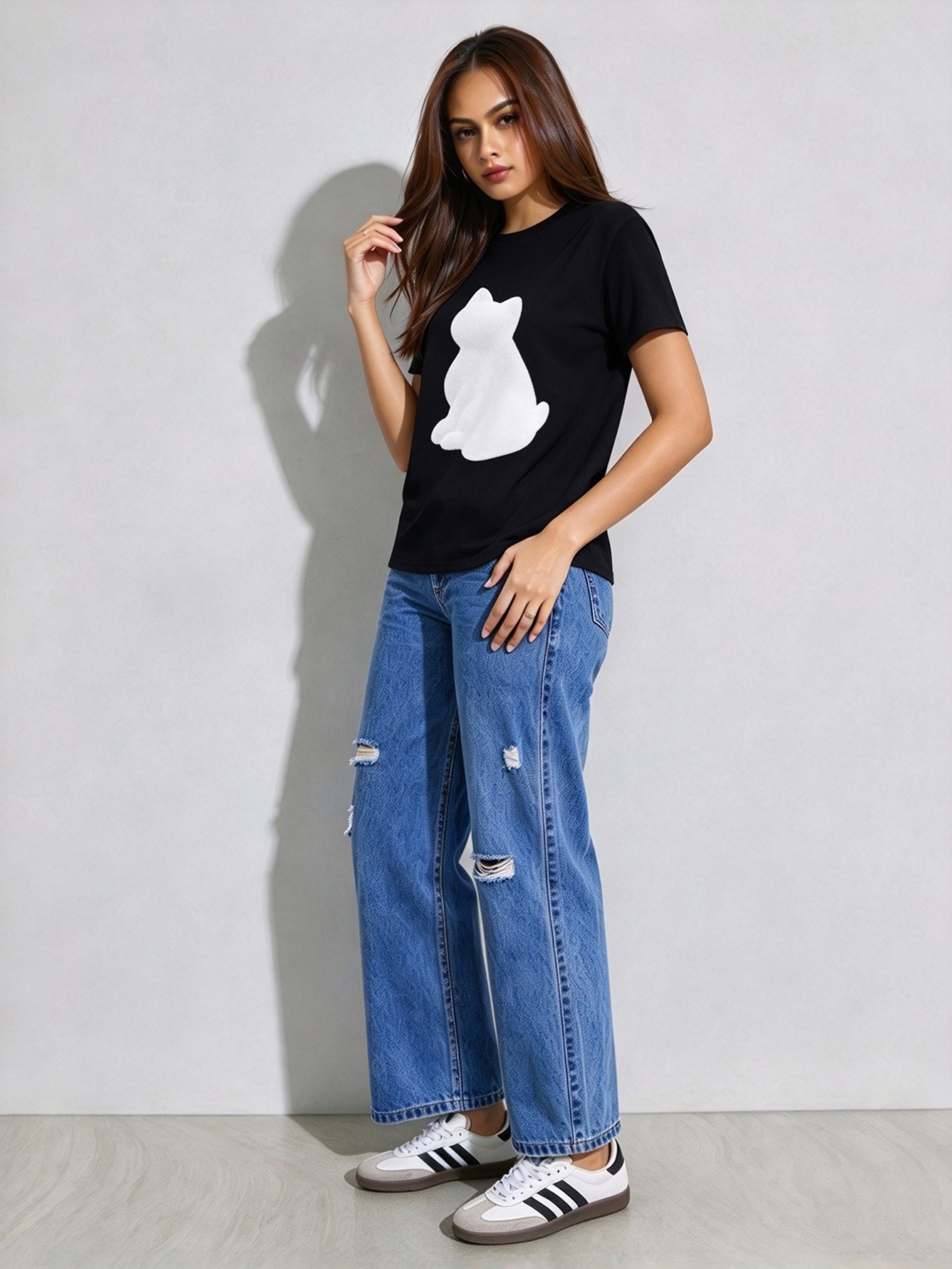 Black Printed Round Neck Regular T-Shirt