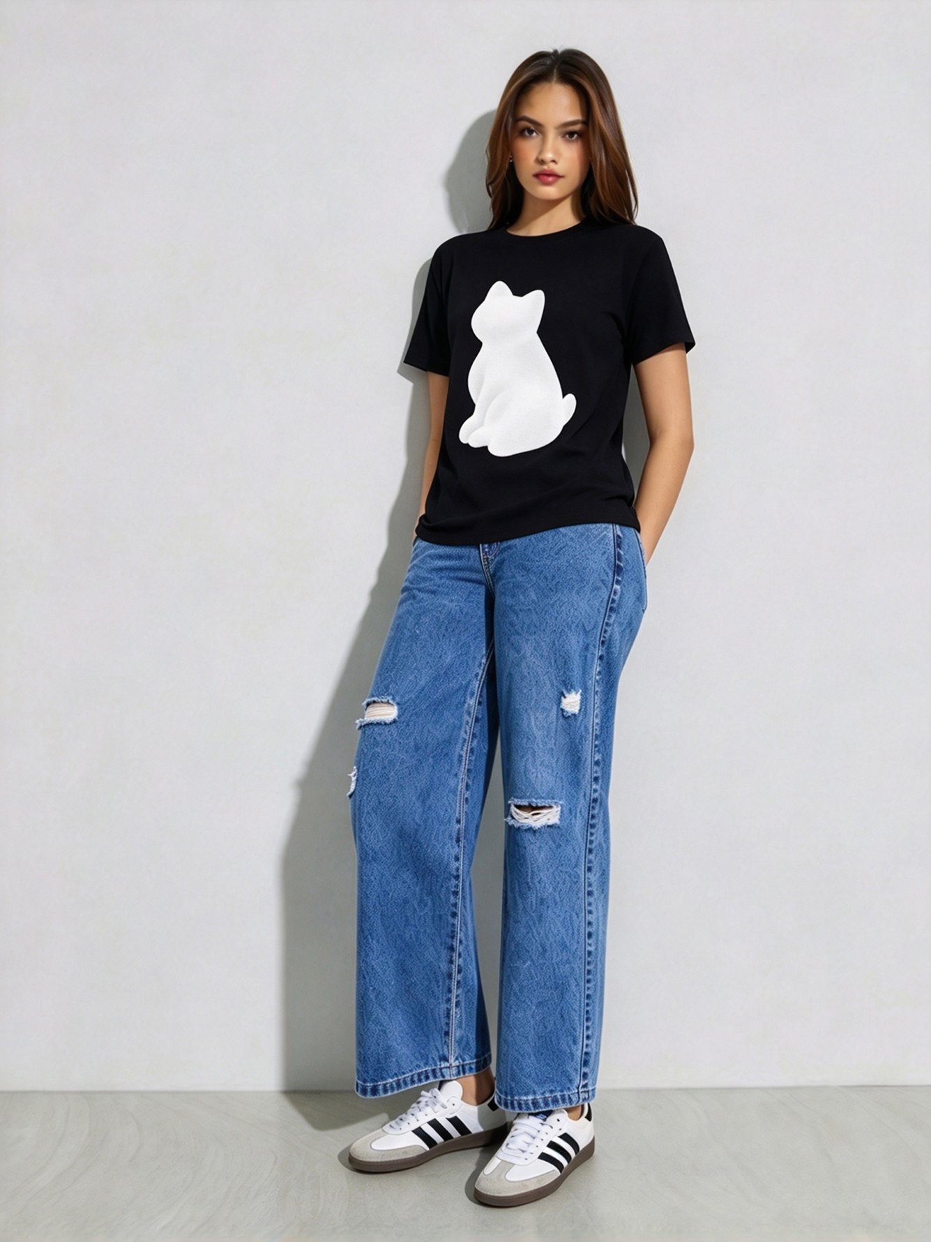 Black Printed Round Neck Regular T-Shirt