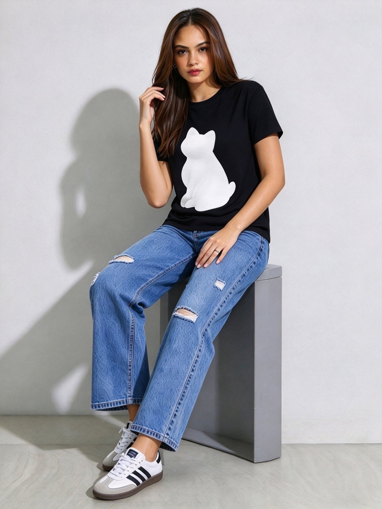 Black Printed Round Neck Regular T-Shirt