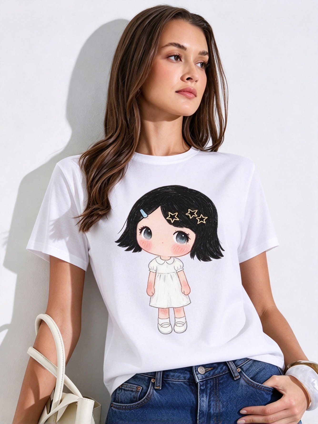White Printed Round Neck Regular T-Shirt