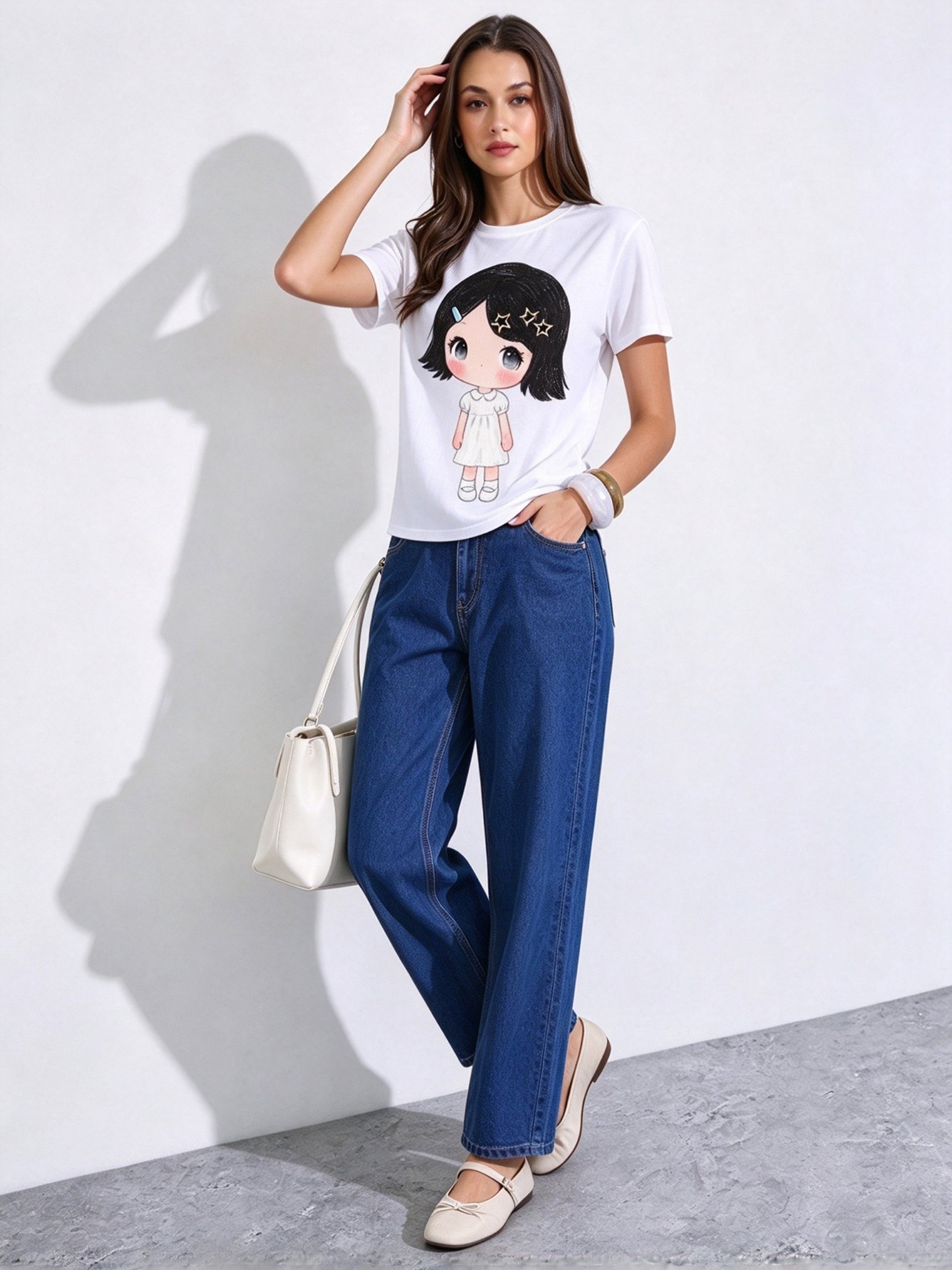 White Printed Round Neck Regular T-Shirt