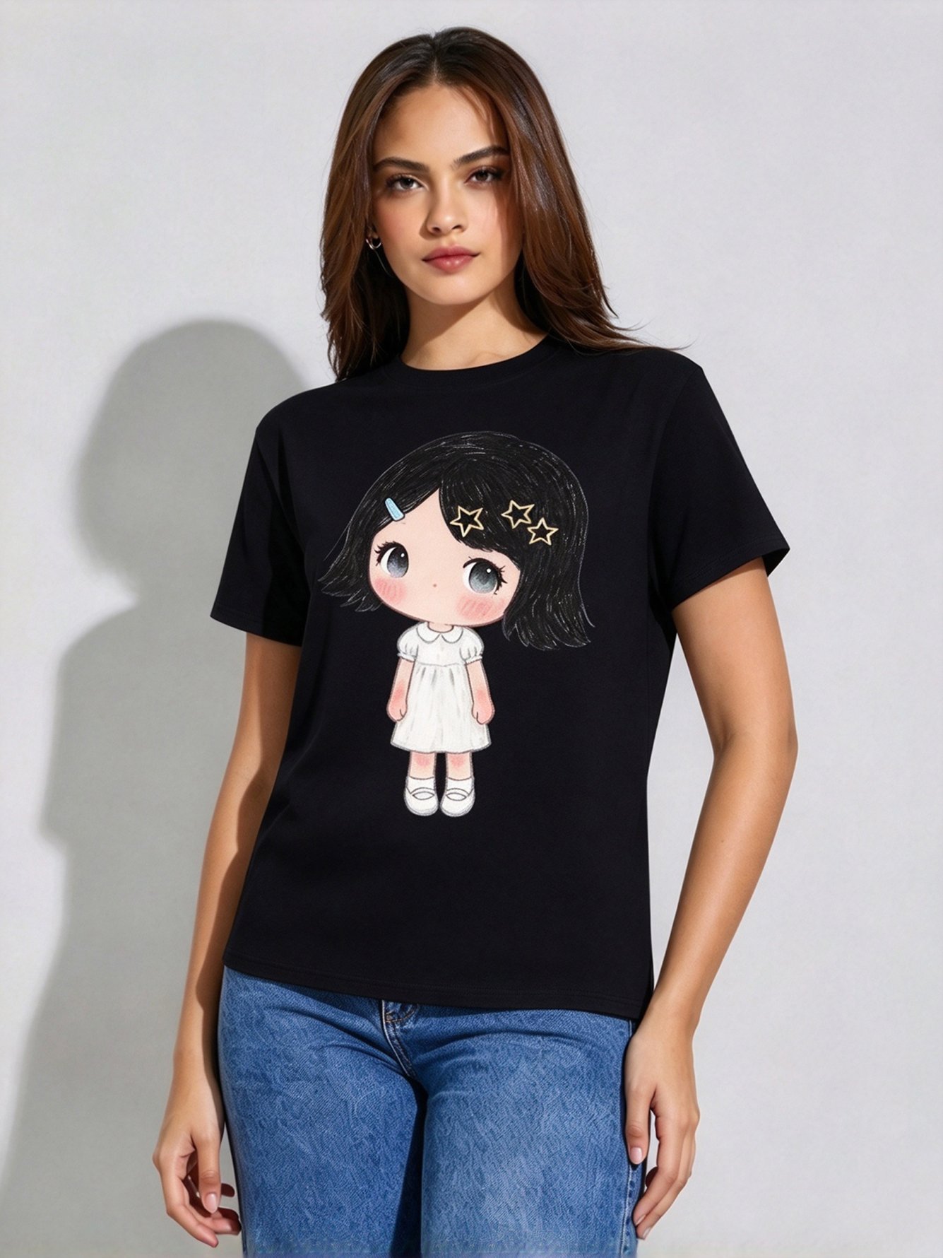 Black Printed Round Neck Regular T-Shirt