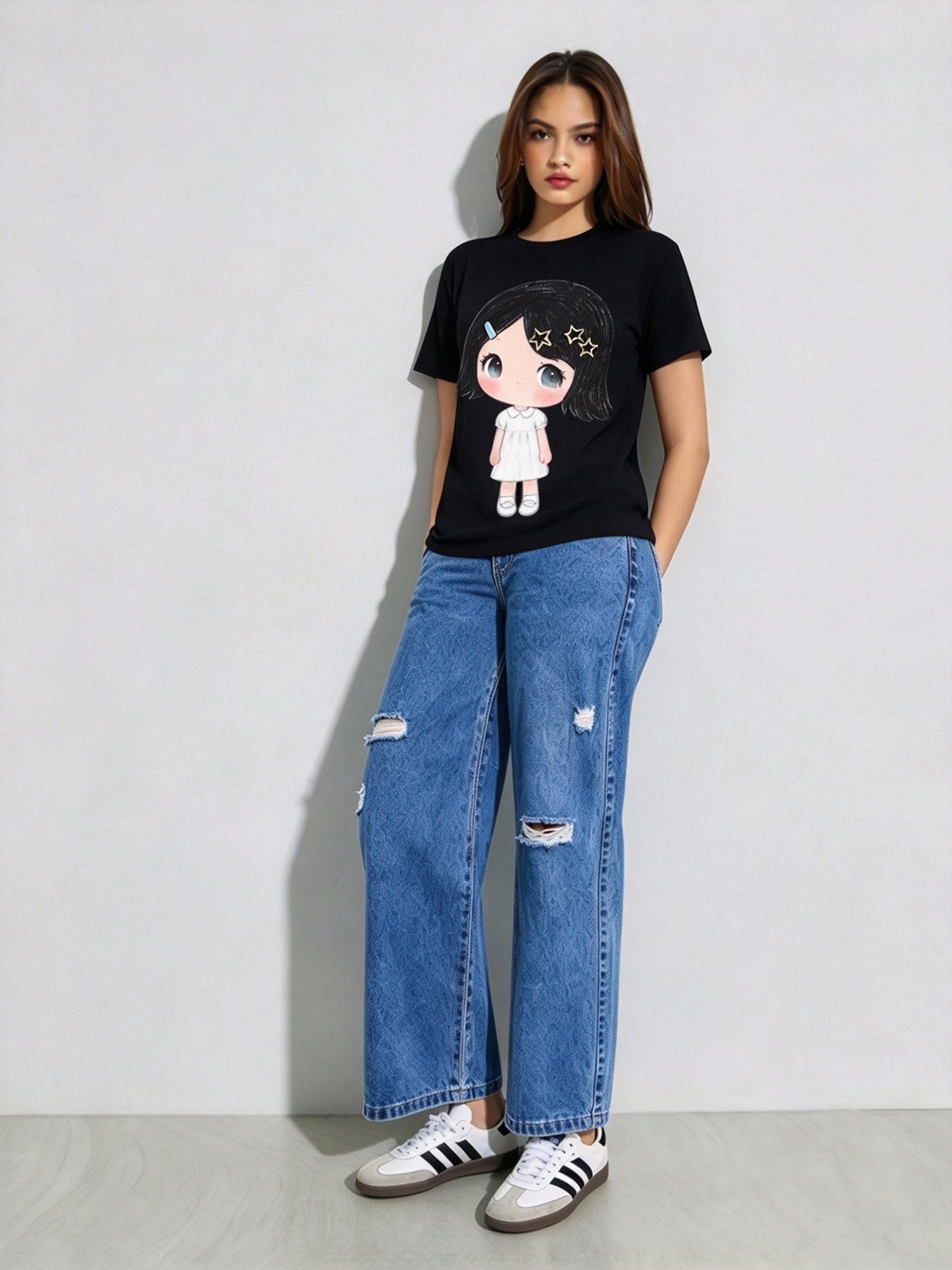 Black Printed Round Neck Regular T-Shirt