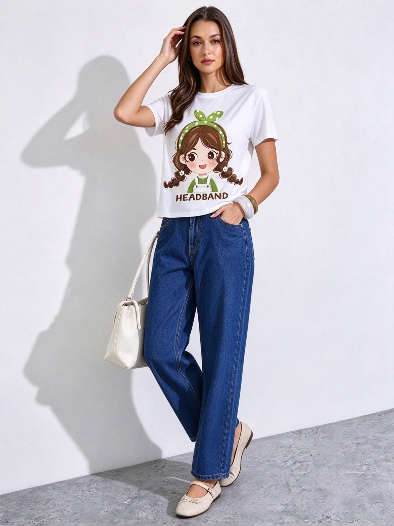 White Printed Round Neck Regular T-Shirt