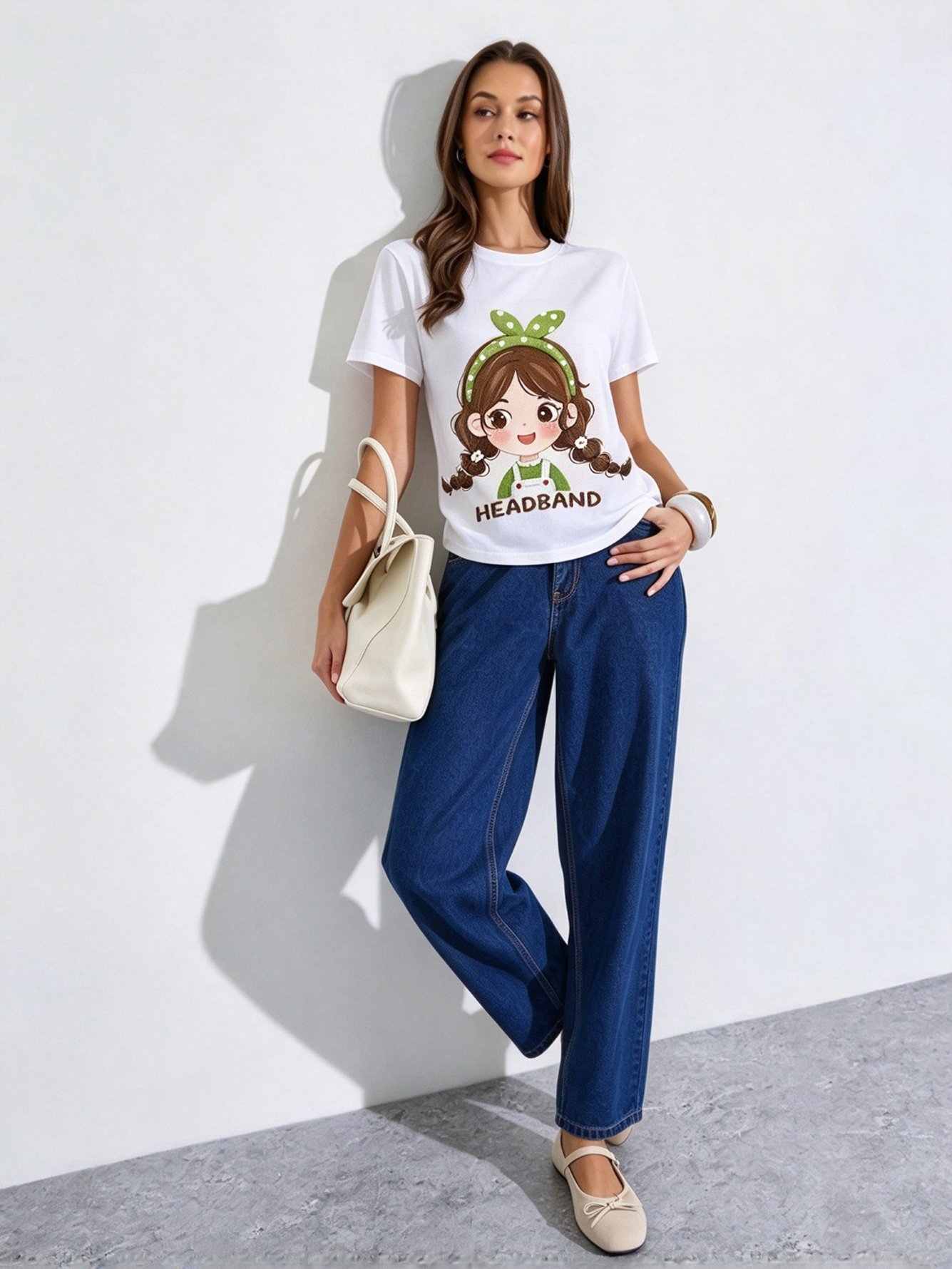 White Printed Round Neck Regular T-Shirt