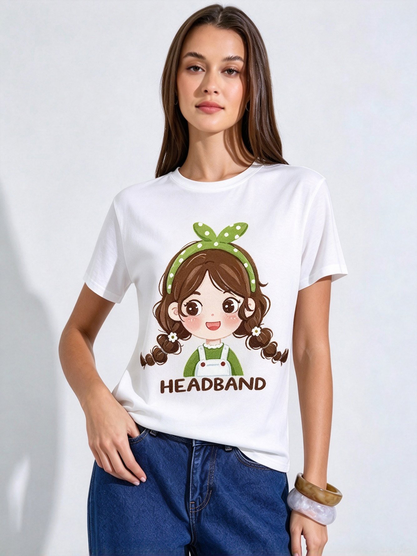 White Printed Round Neck Regular T-Shirt
