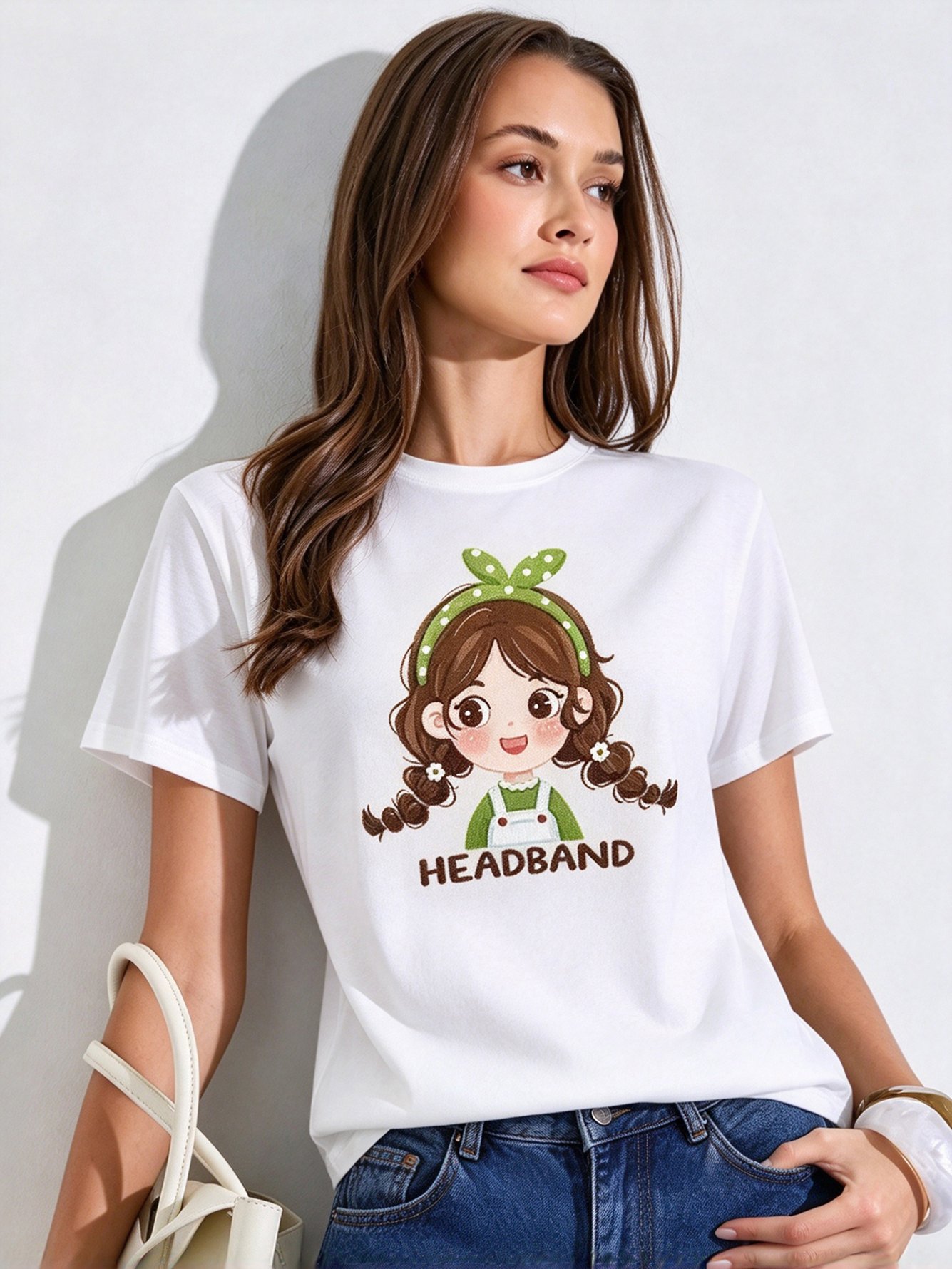 White Printed Round Neck Regular T-Shirt