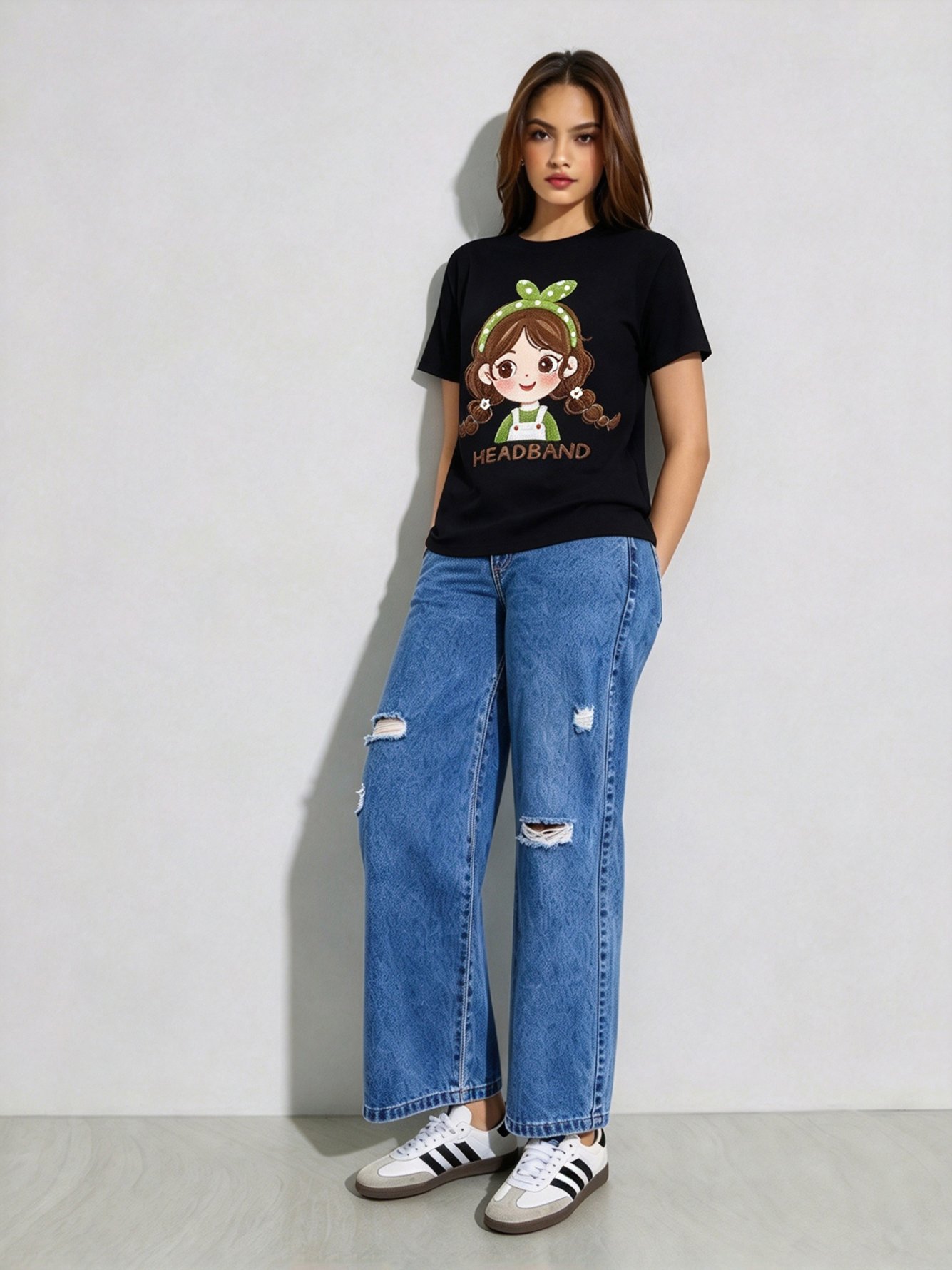 Black Printed Round Neck Regular T-Shirt
