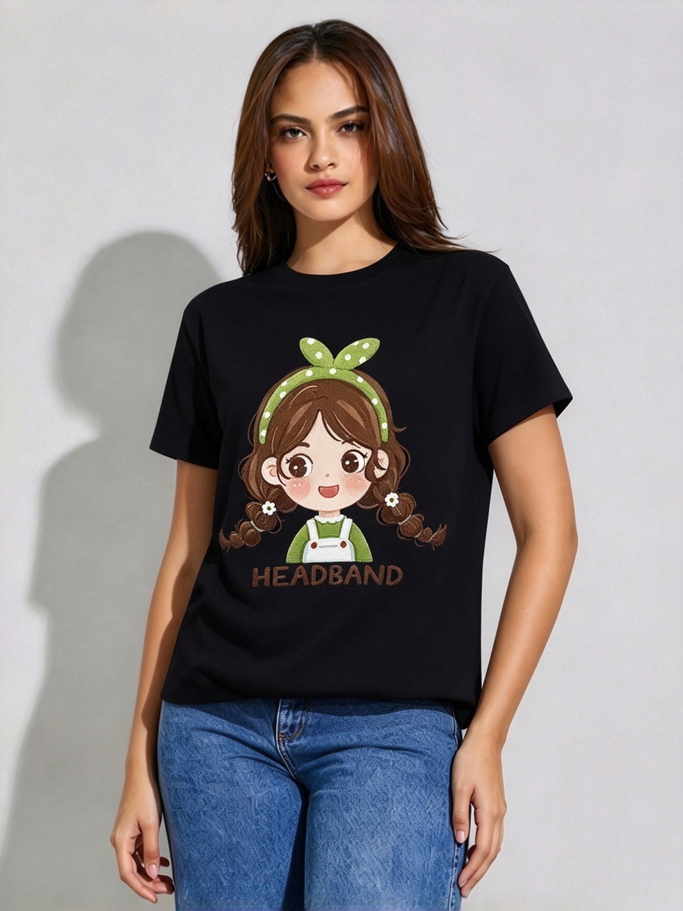 Black Printed Round Neck Regular T-Shirt