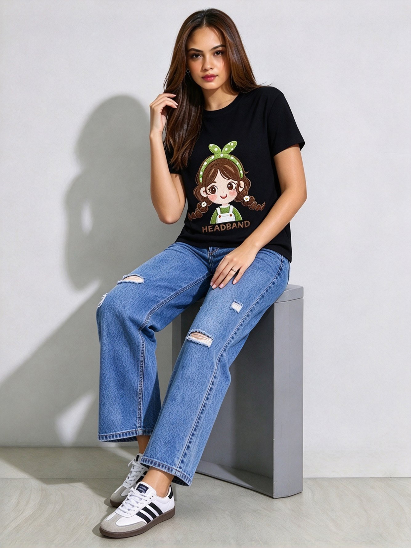 Black Printed Round Neck Regular T-Shirt