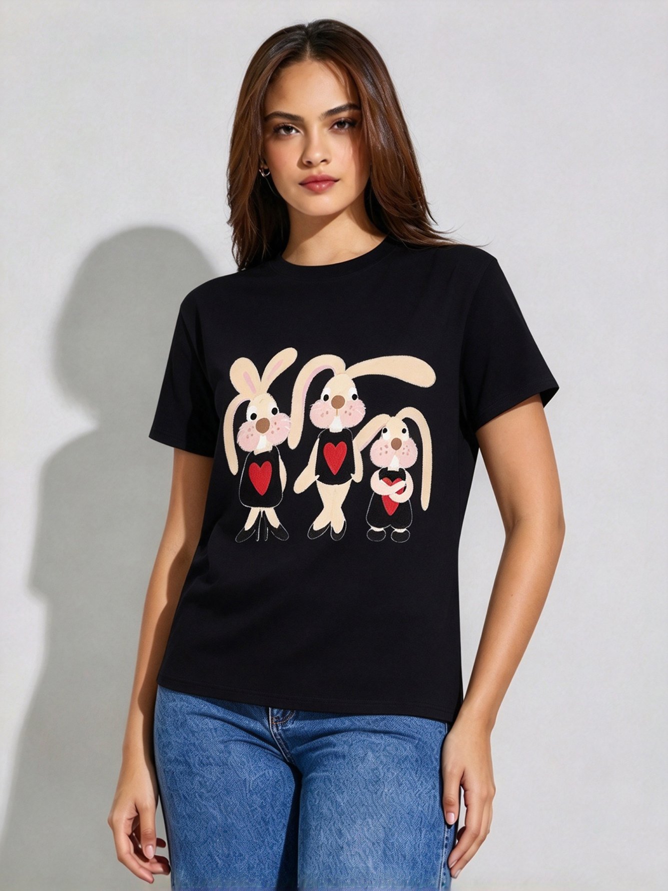 Black Printed Round Neck Regular T-Shirt