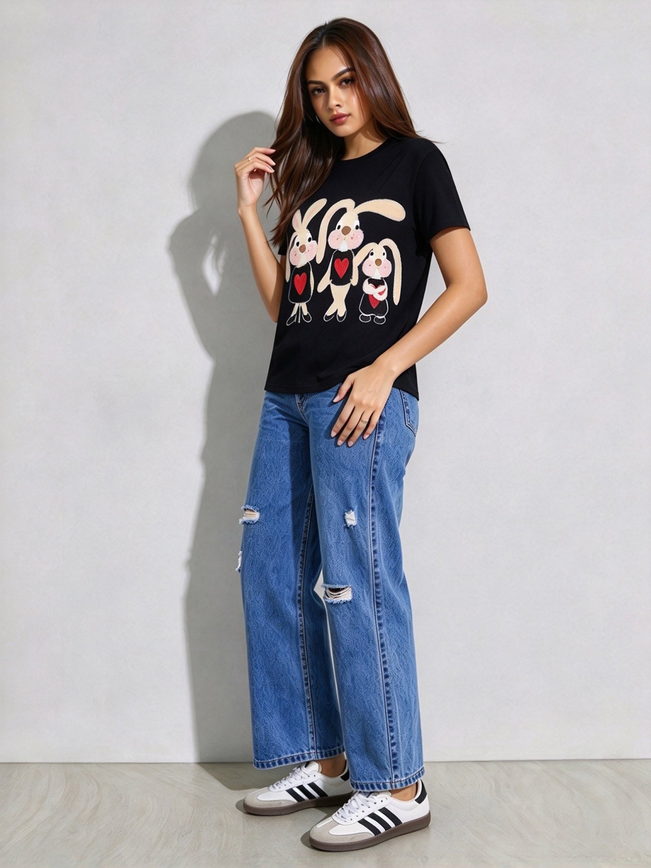 Black Printed Round Neck Regular T-Shirt