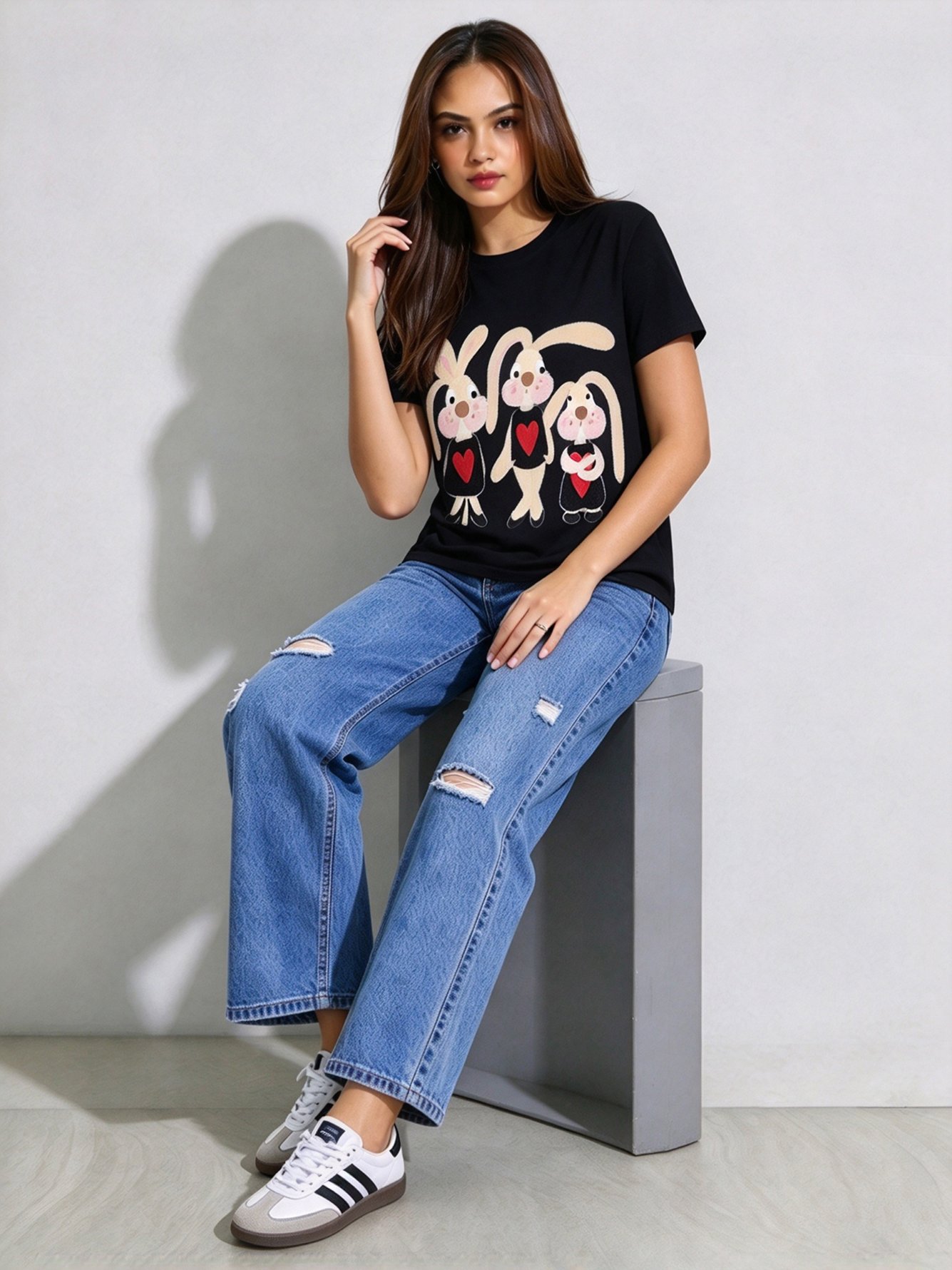 Black Printed Round Neck Regular T-Shirt