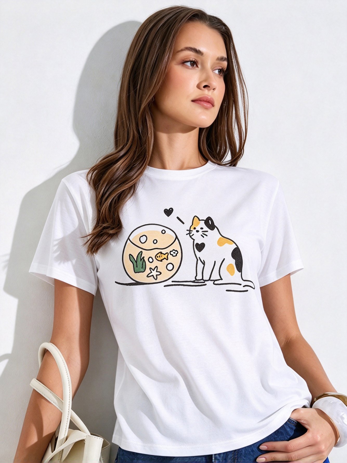 White Printed Round Neck Regular T-Shirt