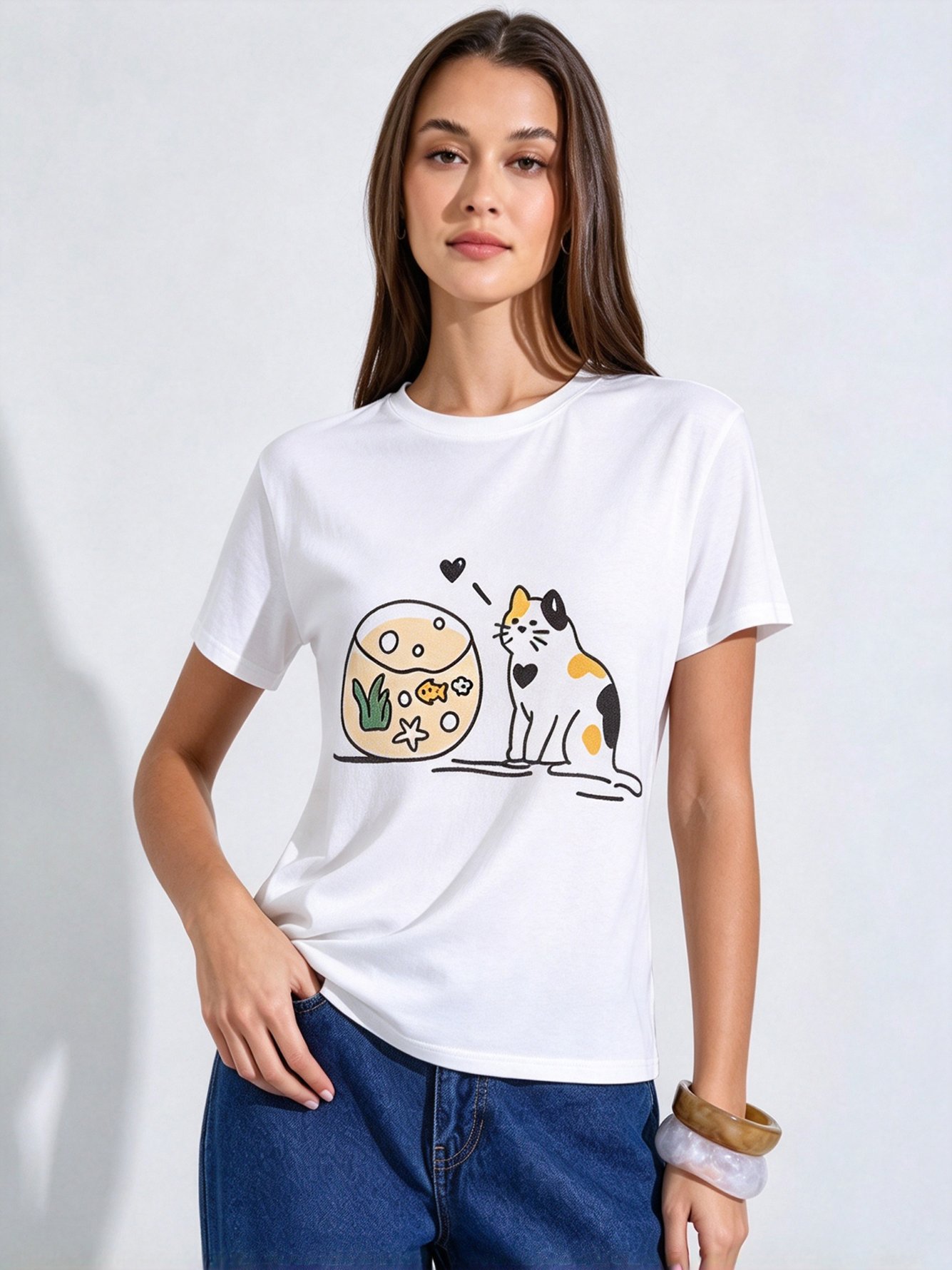 White Printed Round Neck Regular T-Shirt