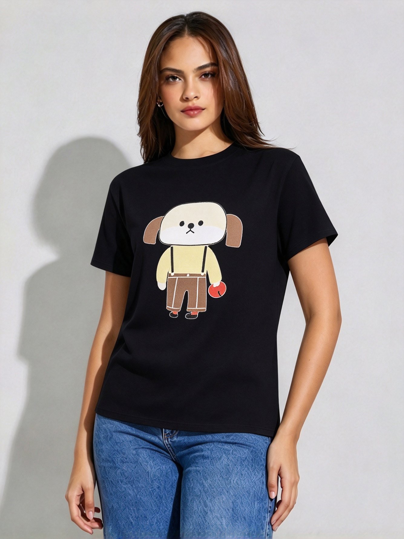 Black Printed Round Neck Regular T-Shirt