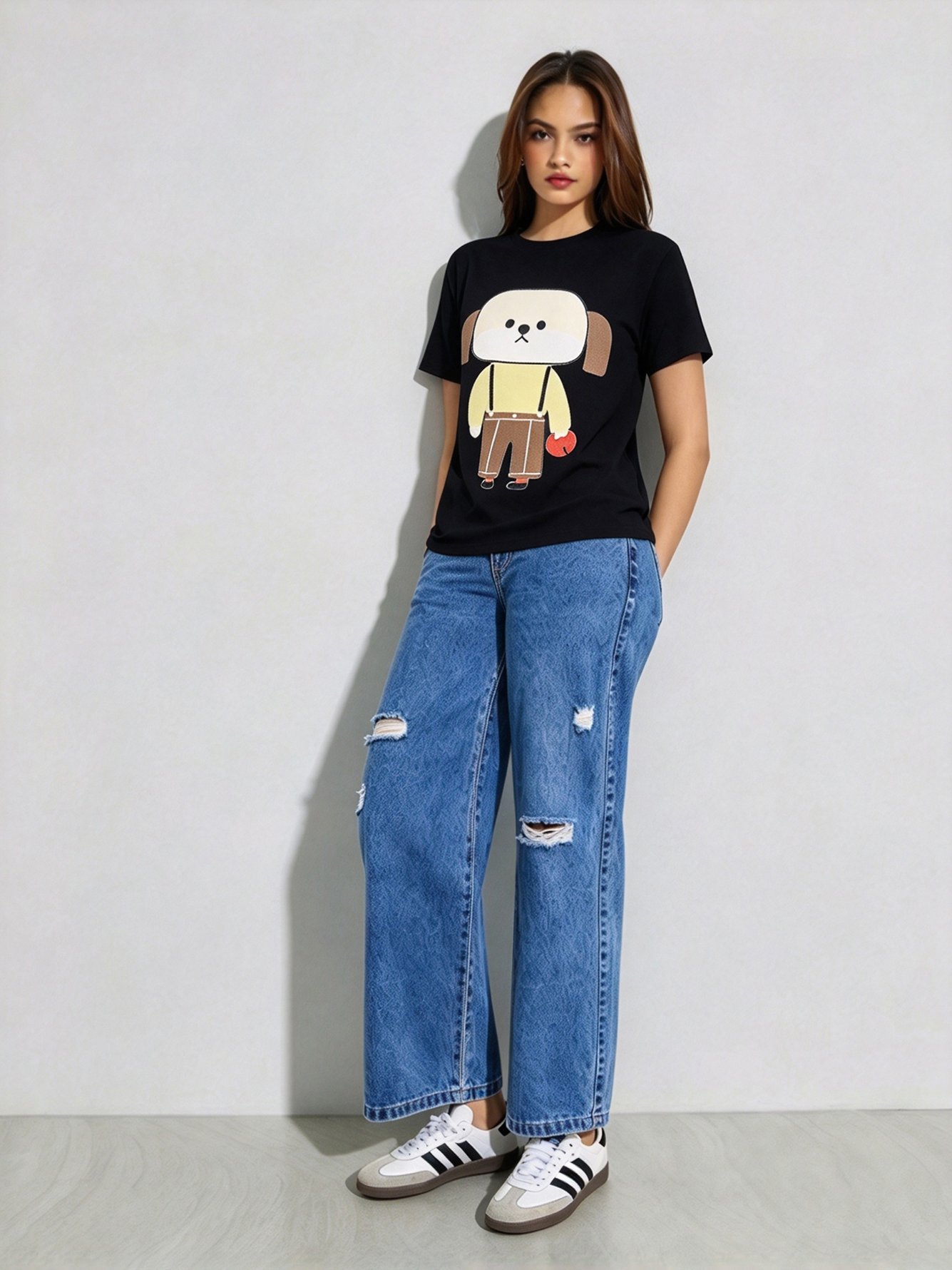 Black Printed Round Neck Regular T-Shirt