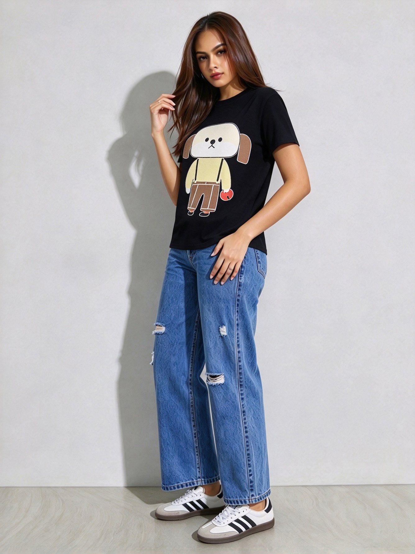 Black Printed Round Neck Regular T-Shirt