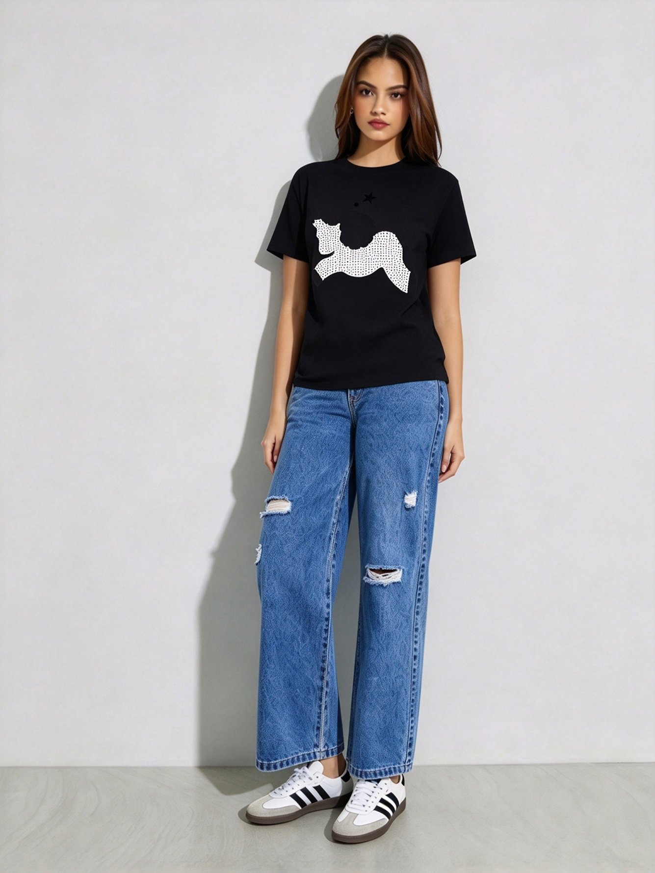 Black Printed Round Neck Regular T-Shirt
