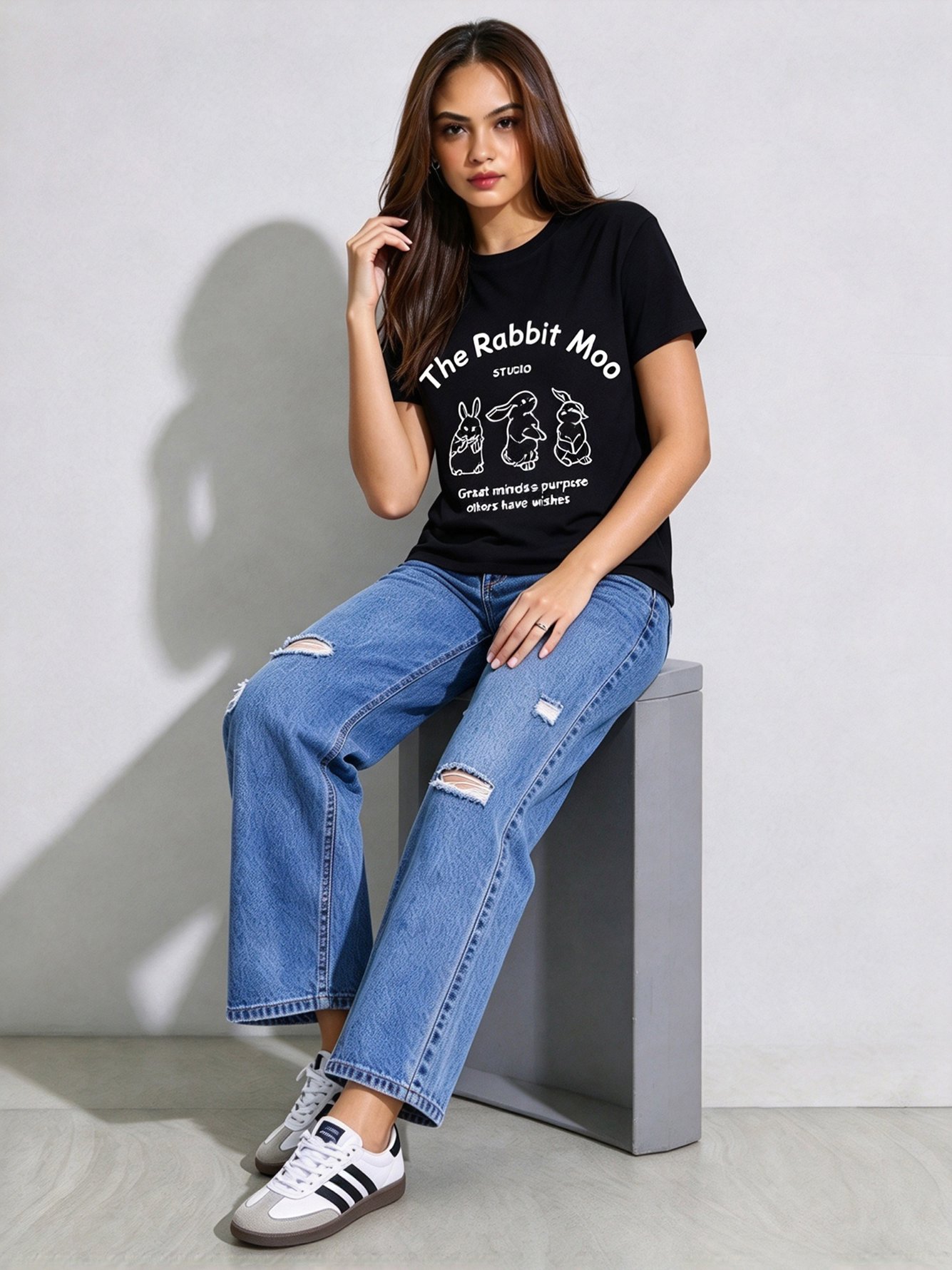 Black Printed Round Neck Regular T-Shirt